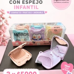 Set peine con espejo estuche pack X 3 unidades